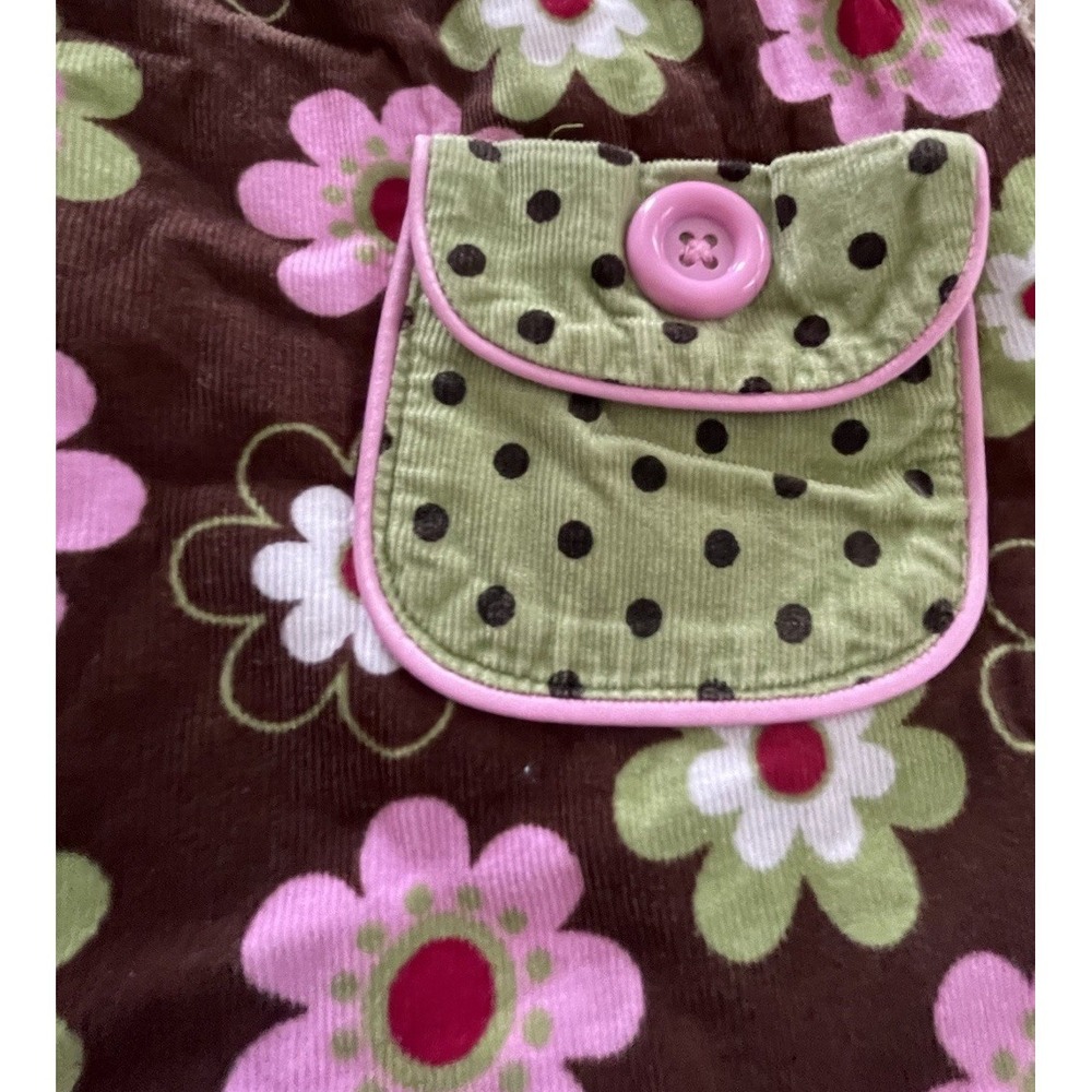 Bonnie Jean Toddler Brown Floral Y2k One Piece Corduroy Jumper Size 4T Vintage - Picture 4 of 5